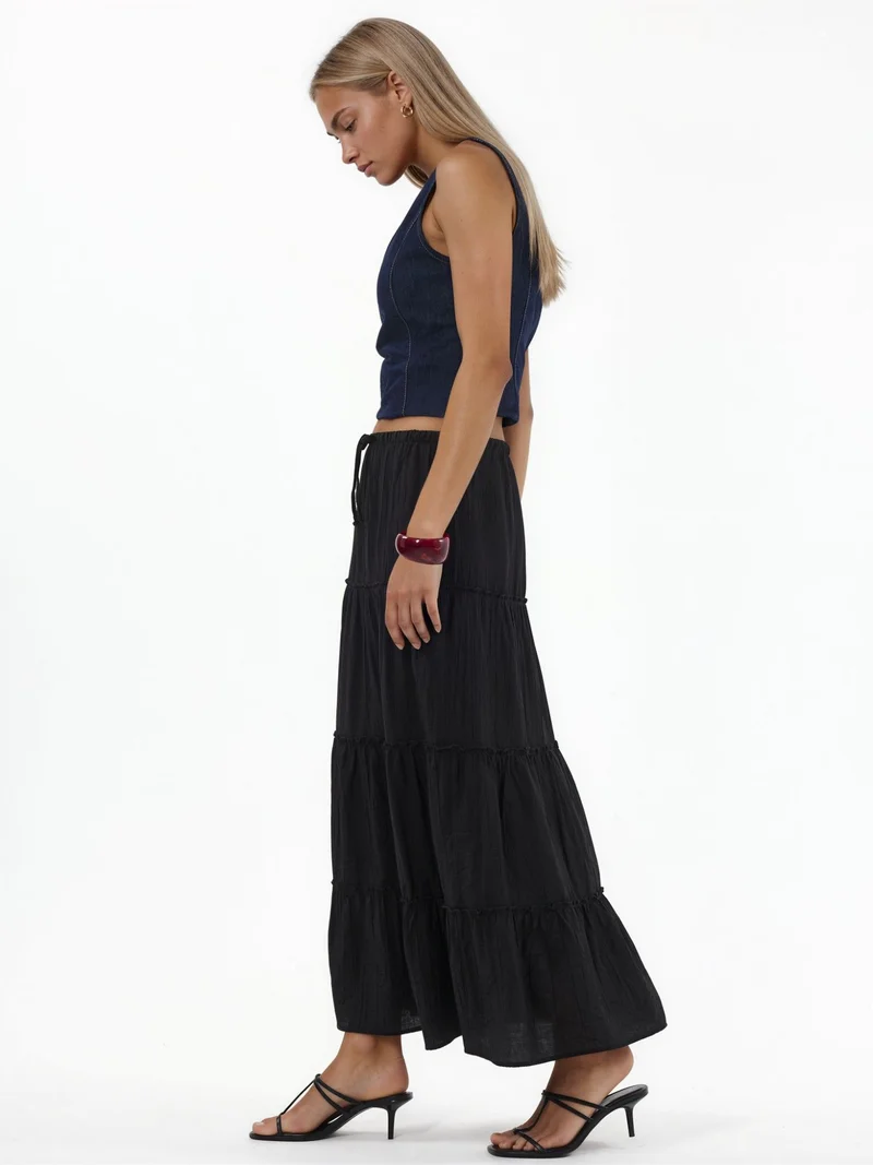 بوسيم BUSEM High Waist Textured A-Line Maxi Skirt