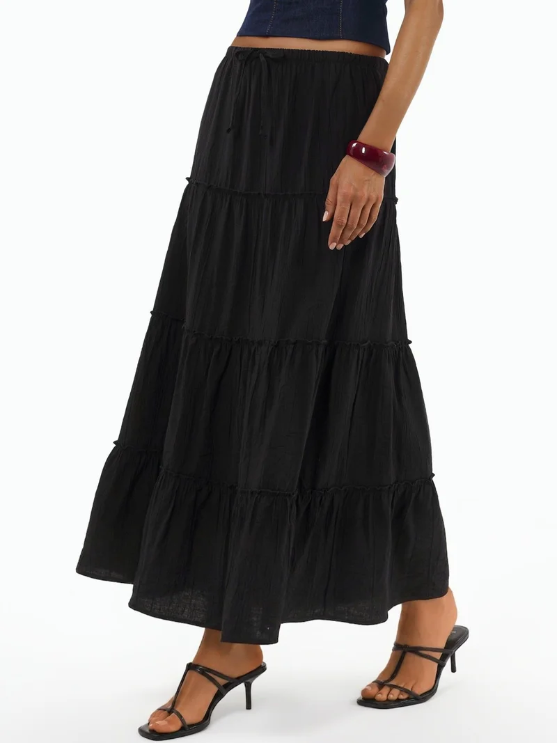 بوسيم BUSEM High Waist Textured A-Line Maxi Skirt