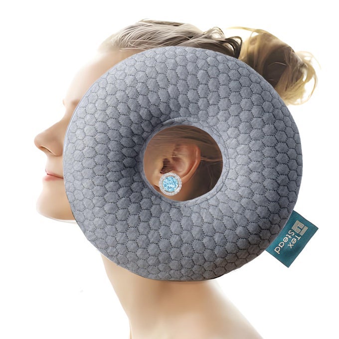 EAR PILLOW WITH EAR PIERCING FOR SIDE SLEEPING EAR HOLE MEMORY FOAM DONUT PILLOWS FOR EAR PAIN CNH EARRING PIERCED PILLOW ROUND GRAY