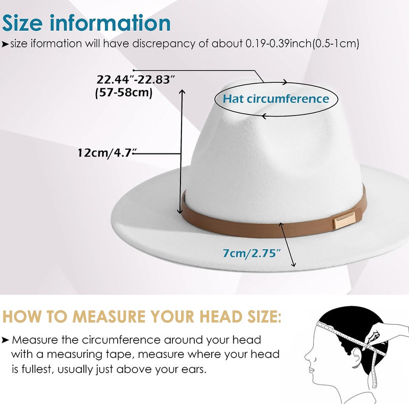 Gossifan Fedora Hats for Men Wide Brim Panama Hat with Classic Belt-D Belt White - Image 3