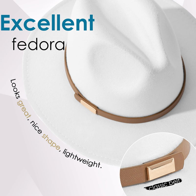 Gossifan Fedora Hats for Men Wide Brim Panama Hat with Classic Belt-D Belt White - Image 2