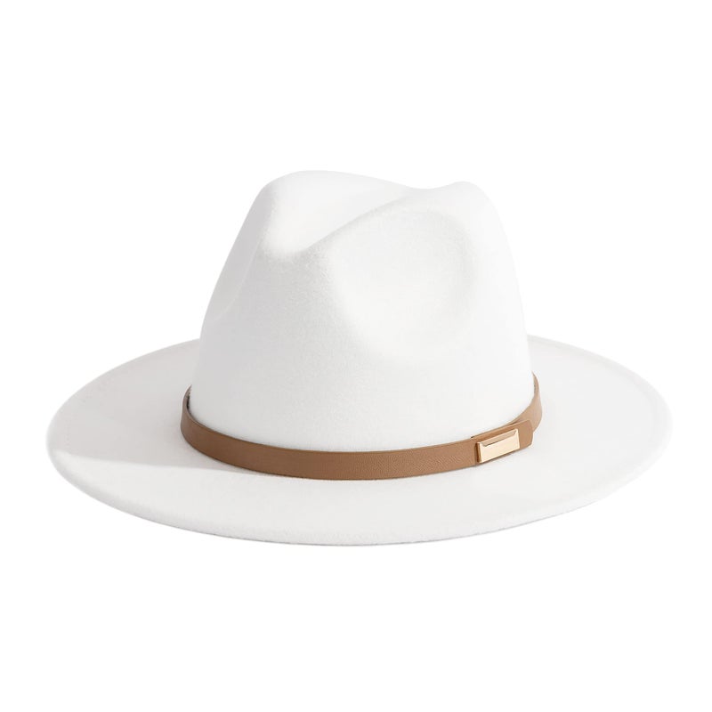 Gossifan Fedora Hats for Men Wide Brim Panama Hat with Classic Belt-D Belt White - Image 1