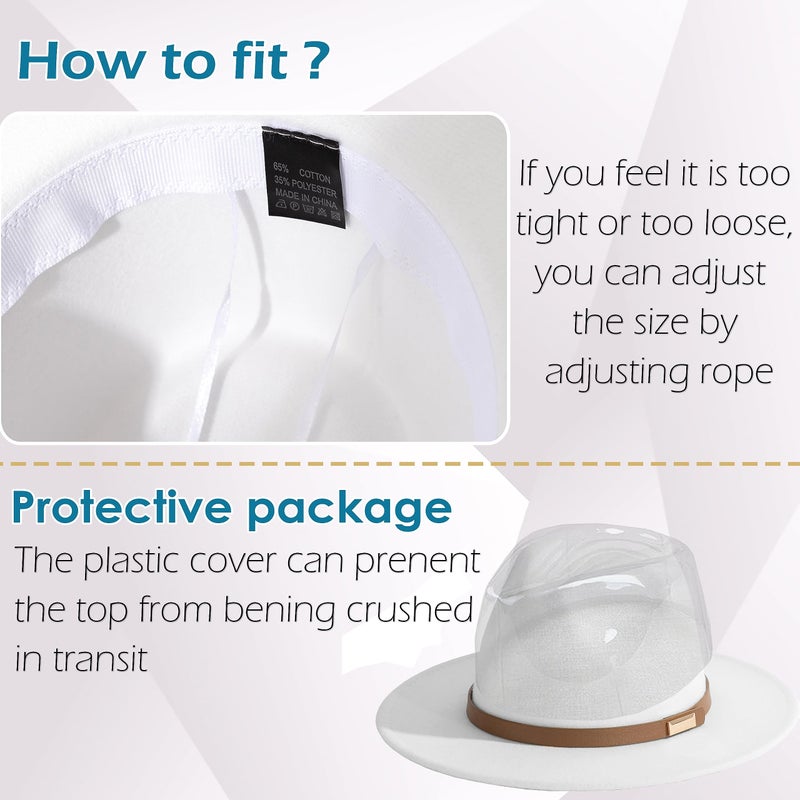 Gossifan Fedora Hats for Men Wide Brim Panama Hat with Classic Belt-D Belt White - Image 4