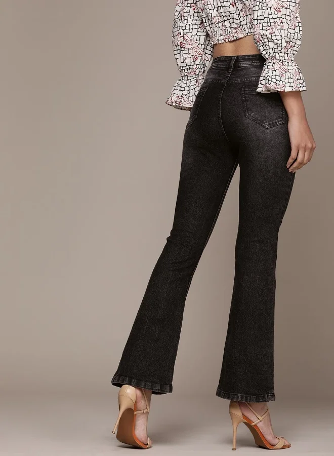 هاي ستار Women Charcoal Bootcut High-Rise Clean Look Stretchable Jeans