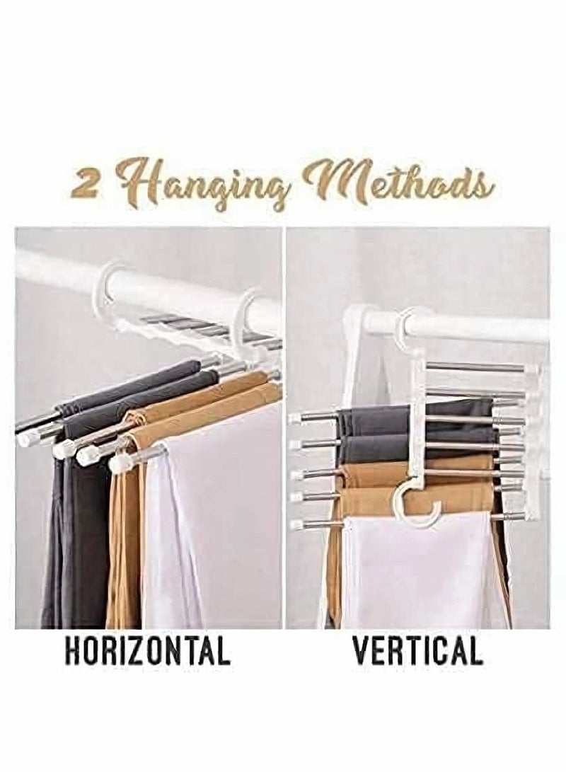 5 in 1 Foldable Hangers for Clothes Hanging Multi-Layer Multi Purpose Pant Hangers for Wardrobe Magic Foldable Hanger Space Saving Stainless Steel Cloth Hanger for Trousers, Jeans - Image 4