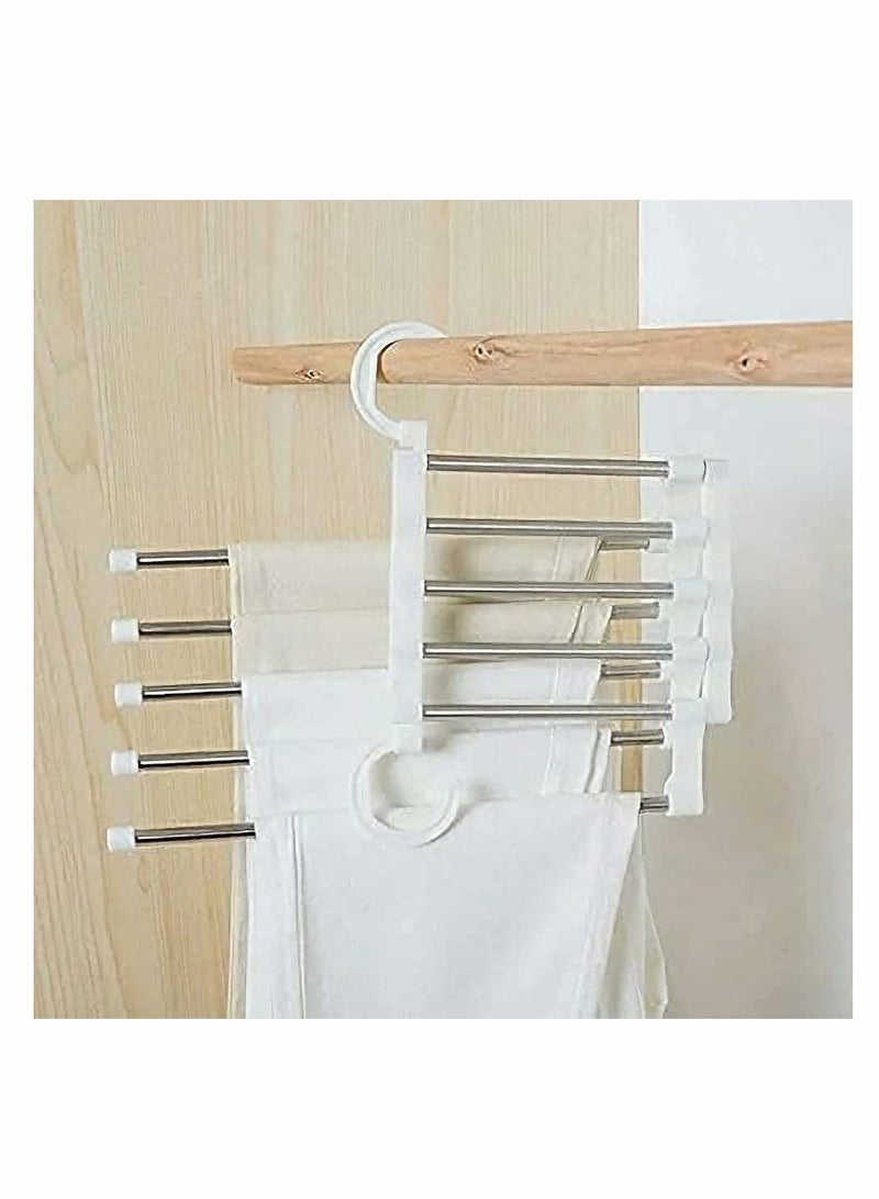 5 in 1 Foldable Hangers for Clothes Hanging Multi-Layer Multi Purpose Pant Hangers for Wardrobe Magic Foldable Hanger Space Saving Stainless Steel Cloth Hanger for Trousers, Jeans - Image 3