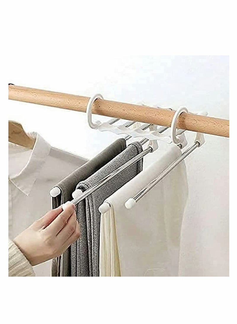 5 in 1 Foldable Hangers for Clothes Hanging Multi-Layer Multi Purpose Pant Hangers for Wardrobe Magic Foldable Hanger Space Saving Stainless Steel Cloth Hanger for Trousers, Jeans - Image 5