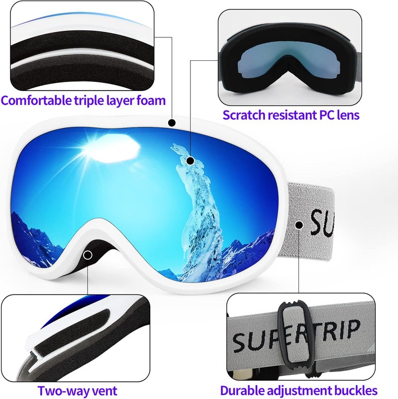 Supertrip Snow Ski Goggles Anti-Fog 100% UV Protection Snowboard Skiing Goggles - Image 4