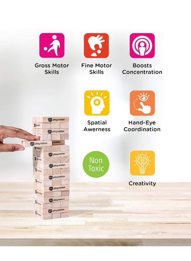 PlayNation Play Nation Montessori 54-Piece Wooden Tumbling Tower Game, Classic Family Stacking Blocks Set, Safe Smooth Edges for Concentration and Skills Development - 5+ Years - Image 5