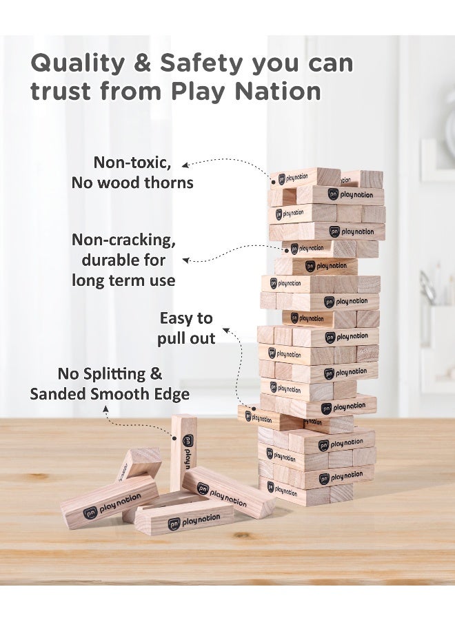 PlayNation Play Nation Montessori 54-Piece Wooden Tumbling Tower Game, Classic Family Stacking Blocks Set, Safe Smooth Edges for Concentration and Skills Development - 5+ Years - Image 3