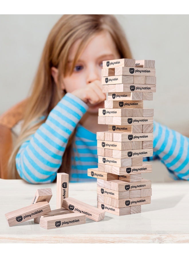 PlayNation Play Nation Montessori 54-Piece Wooden Tumbling Tower Game, Classic Family Stacking Blocks Set, Safe Smooth Edges for Concentration and Skills Development - 5+ Years - Image 2