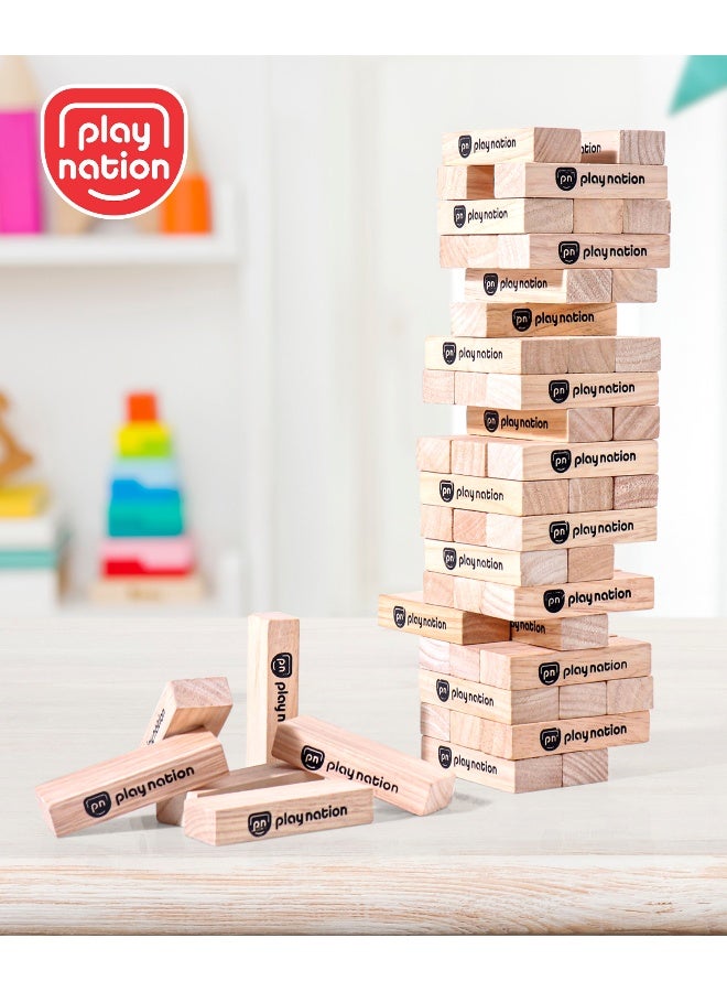 PlayNation Play Nation Montessori 54-Piece Wooden Tumbling Tower Game, Classic Family Stacking Blocks Set, Safe Smooth Edges for Concentration and Skills Development - 5+ Years - Image 1
