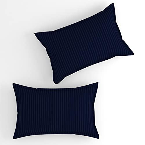 TIB The Intellect Bazaar Glace Cotton Elastic Fitted bedsheets King Size Satin Striped Plain Bedsheet with Two Pillow Covers 72" x 78" or 182 x 198 cm(Navy Blue) - Image 4