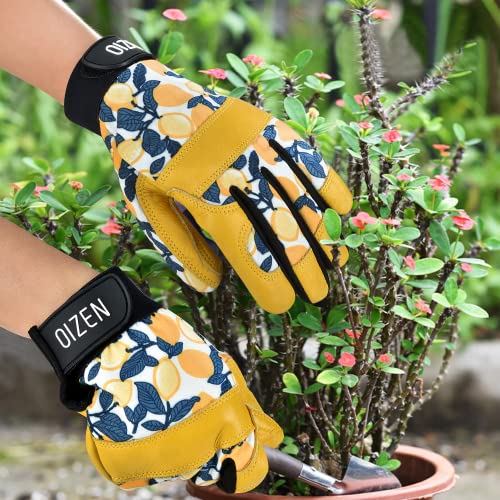 OIZEN Cowhide Leather Thorn Proof & Puncture Resistant Gardening Gloves for Women and Men, Touchscreen Compatible Working Gloves for Weeding, Digging, Planting, Gardening Gifts for Women, Size Medium - Image 4