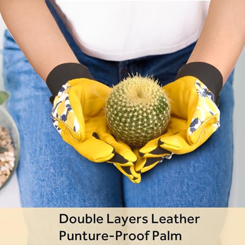 OIZEN Cowhide Leather Thorn Proof & Puncture Resistant Gardening Gloves for Women and Men, Touchscreen Compatible Working Gloves for Weeding, Digging, Planting, Gardening Gifts for Women, Size Medium - Image 5