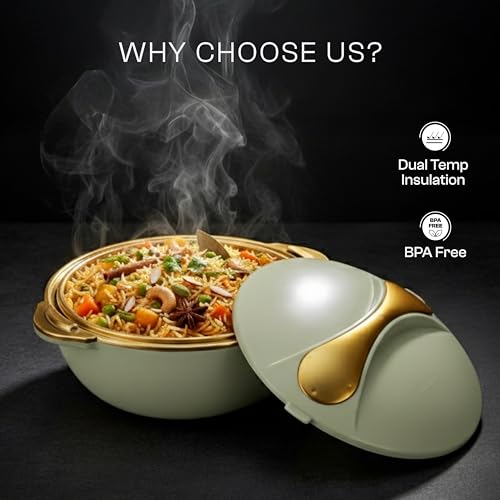 Pinnacle Picasso Luxe Insulated Casserole Golden Edition with Stainless Steel Interior |Hot Pot Keeps Food Hot & Cold for Hours | Hot Box for Kitchen | Gift Casseroles with Lid (Luxe Pistachio, 3000 ml) - Image 4