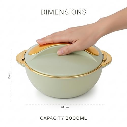 Pinnacle Picasso Luxe Insulated Casserole Golden Edition with Stainless Steel Interior |Hot Pot Keeps Food Hot & Cold for Hours | Hot Box for Kitchen | Gift Casseroles with Lid (Luxe Pistachio, 3000 ml) - Image 2