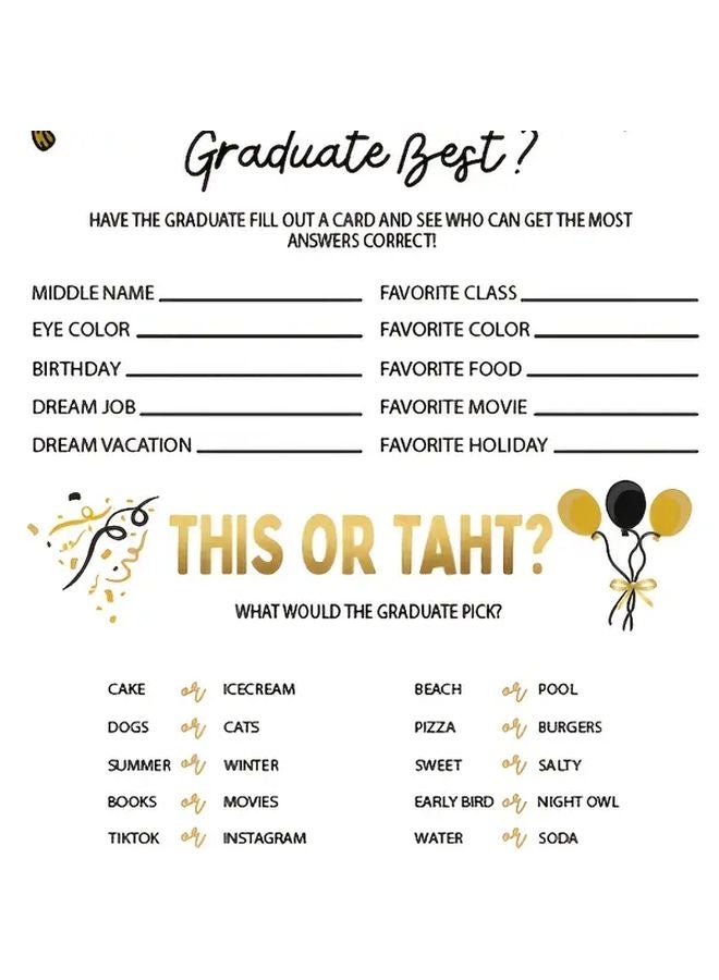 25 قطعة من بطاقات لعبة حفل التخرج - من يعرف الخريج أفضل؟ - إنهاء غير لامع - الإنجليزية - Image 5