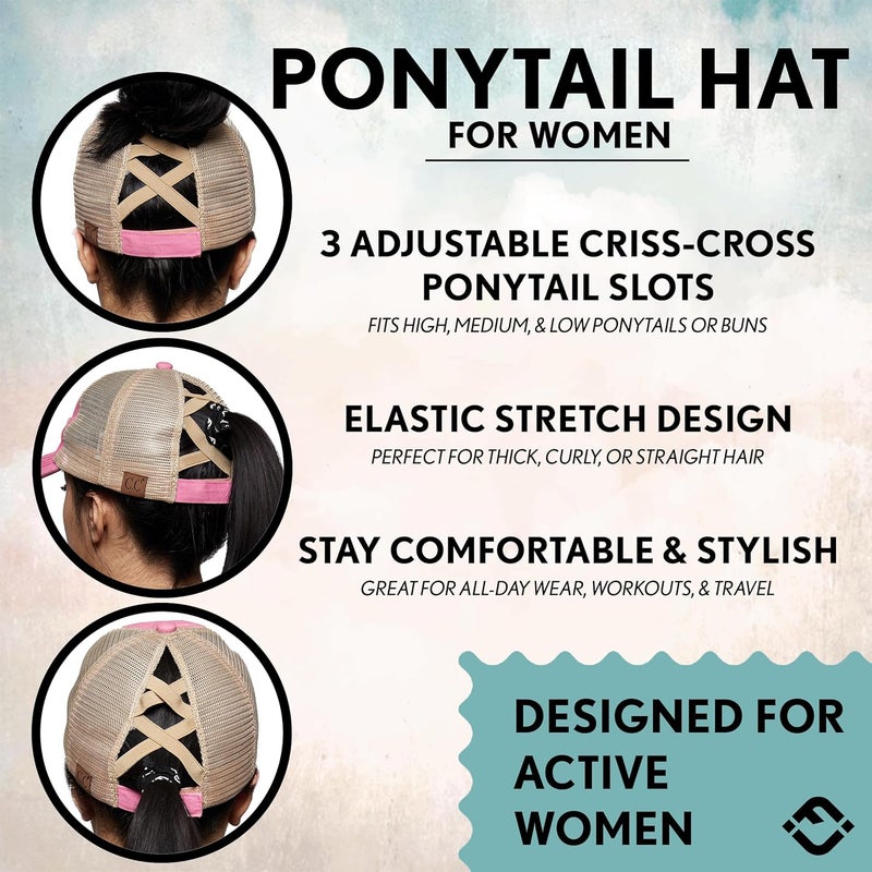 Funky Junque Ponytail Hat for Women - Baseball Cap with Adjustable Fit & High Pony Tail Criss Cross Back for Everyday Wear - Image 3