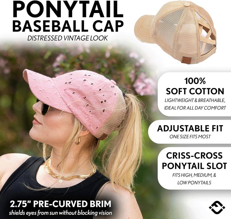 Funky Junque Ponytail Hat for Women - Baseball Cap with Adjustable Fit & High Pony Tail Criss Cross Back for Everyday Wear - Image 2