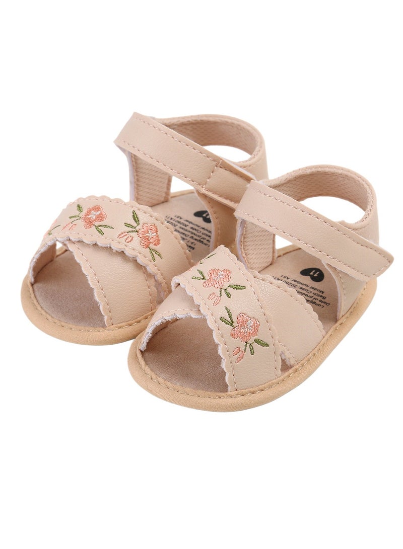 Baby Sandals With Floral Embrodery Baby Girl Sandals Flat Shoes Beach Sandals For Newborn Infant Sandals - Image 1