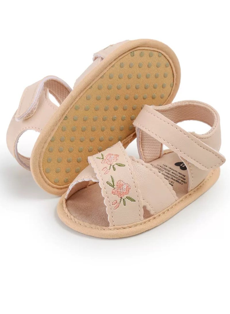 Baby Sandals With Floral Embrodery Baby Girl Sandals Flat Shoes Beach Sandals For Newborn Infant Sandals - Image 2