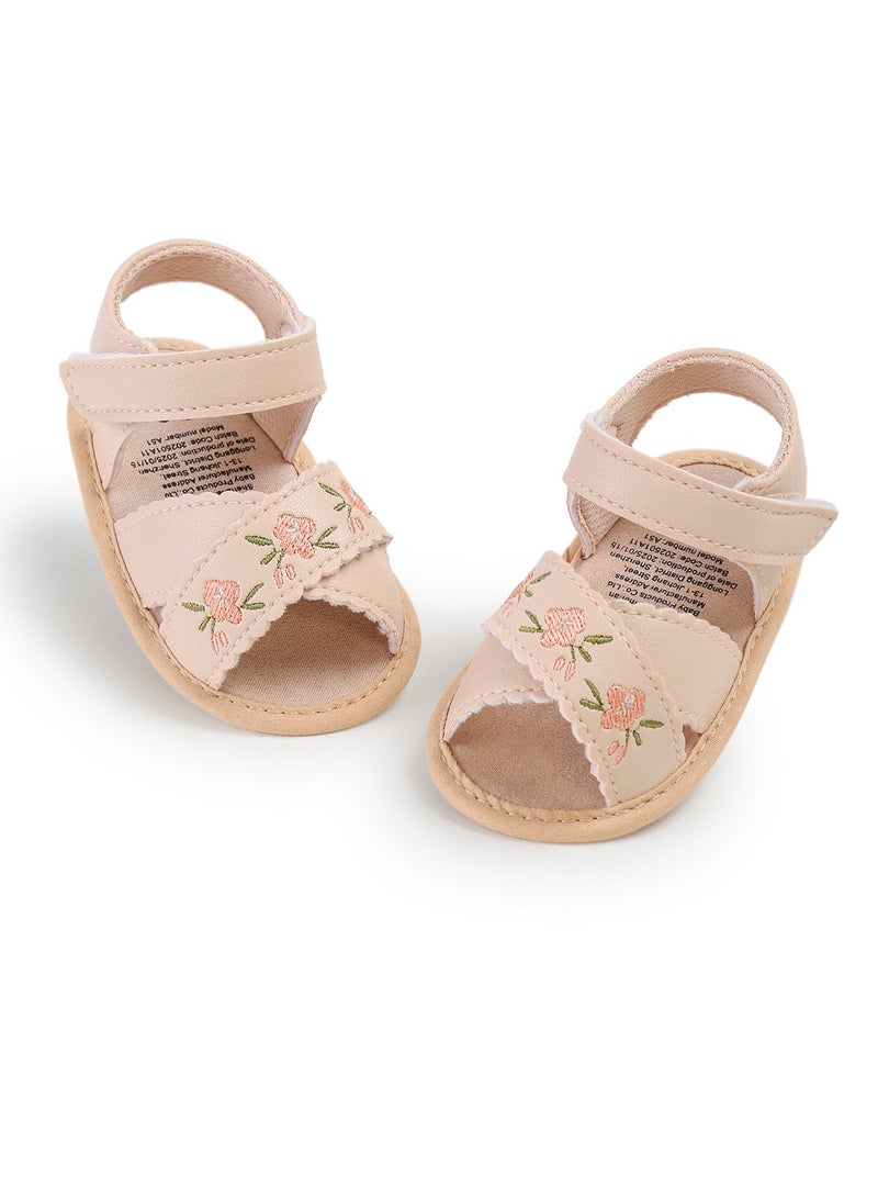 Baby Sandals With Floral Embrodery Baby Girl Sandals Flat Shoes Beach Sandals For Newborn Infant Sandals - Image 3