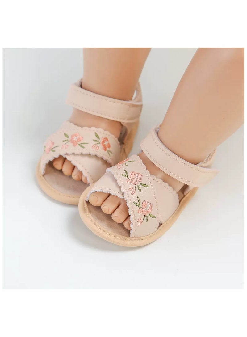 Baby Sandals With Floral Embrodery Baby Girl Sandals Flat Shoes Beach Sandals For Newborn Infant Sandals - Image 4