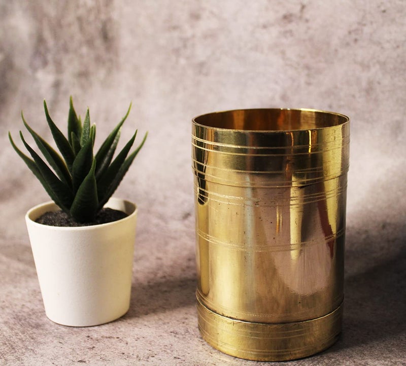 JDS Puja Articles Brass Rice Grain Measuring Cup Brass Rice Grain Measuring padi Medium - Image 1