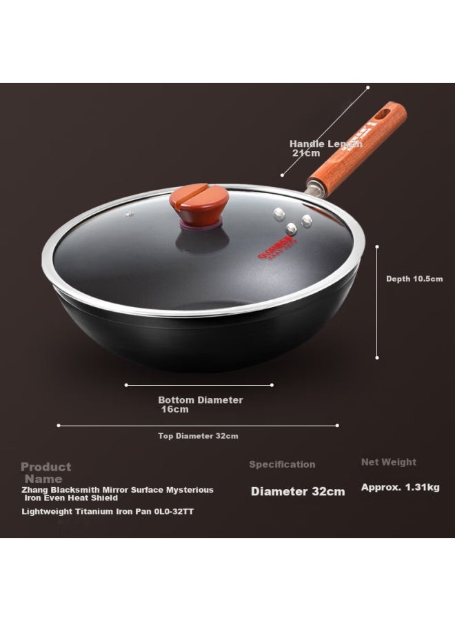 Olofe Titanium Iron Wok 32cm Lightweight Non-coated Home Cooking Pan Blacksmith Cast Iron Heat Shield - Image 1