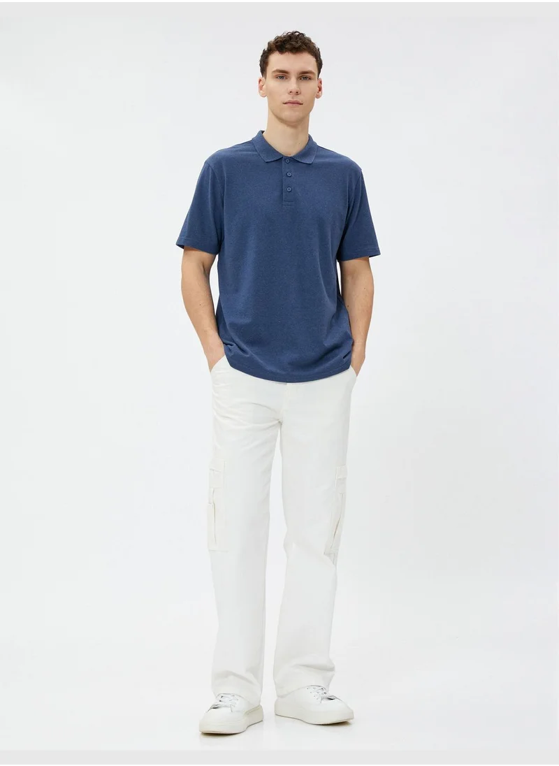 كوتون Polo T-Shirt Short Sleeve Button Detail