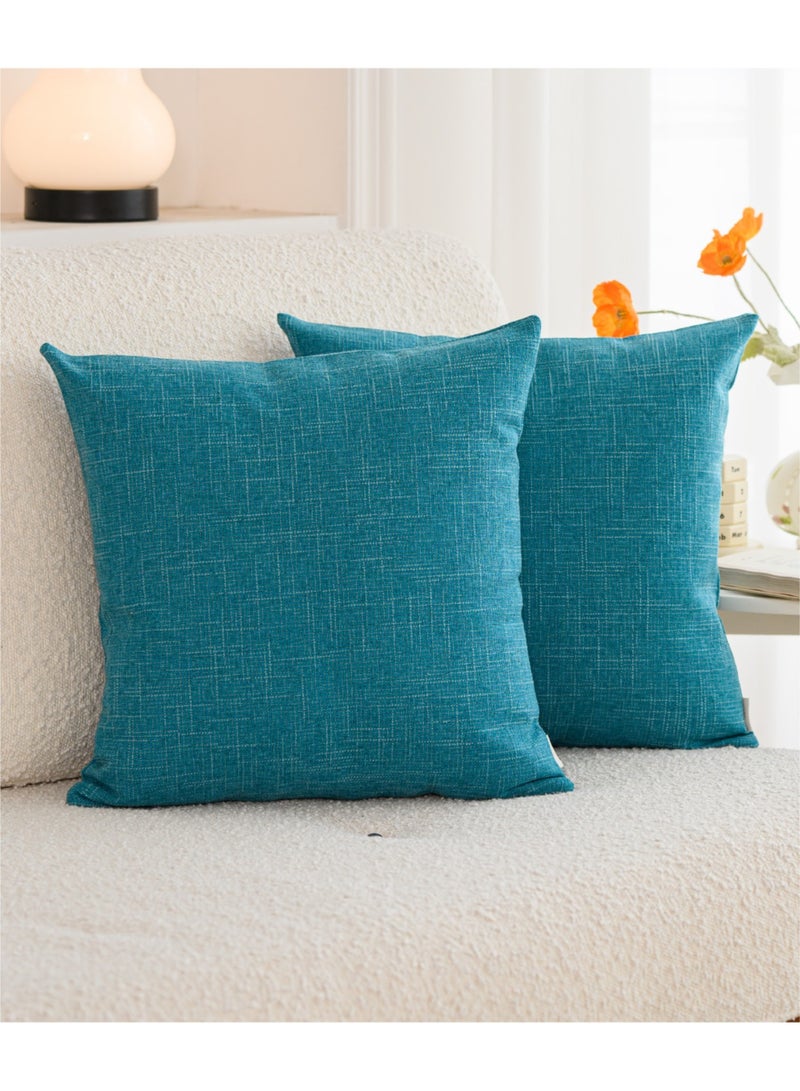 a moment a moment Set of 2 Teal Linen Decorative Throw Pillow Covers 45 x 45 CM Farmhouse Pillow Covers with Cross for Couch Sofa Bed Living Room Home Decor  - Image 1