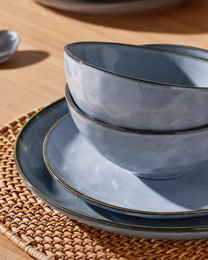 Famiware Dinnerware Sets for 4, Ocean Round 12-Piece Kitchen Plates and Bowls Sets, Reactive Glaze, Microwave and Dishwasher Safe, Scratch Resistant, Blue - Image 4