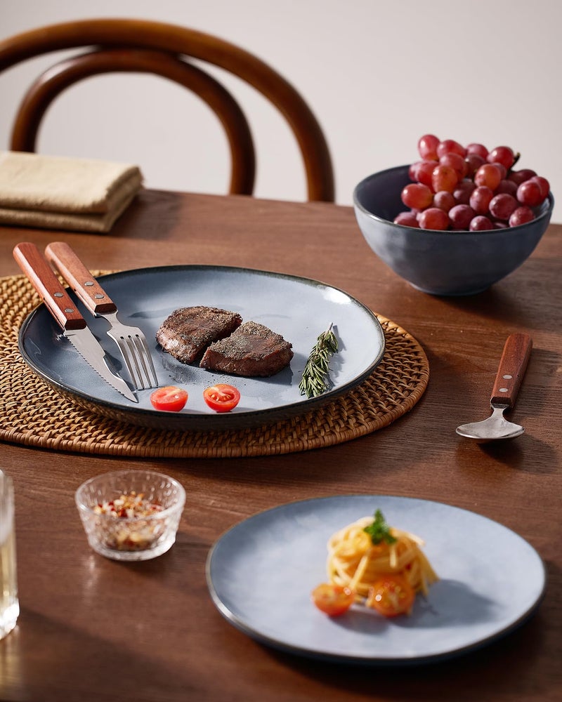 Famiware Dinnerware Sets for 4, Ocean Round 12-Piece Kitchen Plates and Bowls Sets, Reactive Glaze, Microwave and Dishwasher Safe, Scratch Resistant, Blue - Image 5