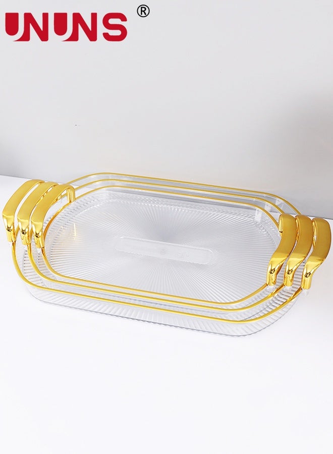 UNUNS 3Pack Serving Tray With Handles,Rectangular Large Serving Platters 16.5/14.9/13.2 Inch Clear Plates for Dinner,Party,Entertaining,Clear  - Image 1