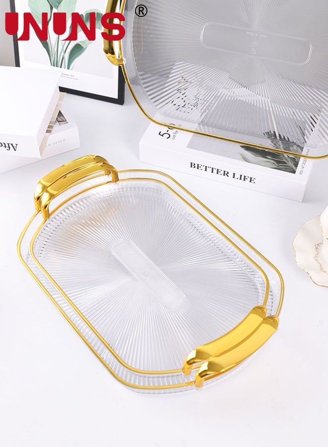 UNUNS 3Pack Serving Tray With Handles,Rectangular Large Serving Platters 16.5/14.9/13.2 Inch Clear Plates for Dinner,Party,Entertaining,Clear  - Image 2