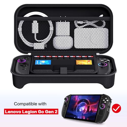 ivoler حقيبة حمل ivoler لجهاز Lenovo Legion Go Gen 2 88 حقيبة صلبة محمولة حقيبة سفر مع شاحن مدمج وقاعدة تخزين للألعاب تحمل 8 بطاقات MicroSD و 2 بطاقة بحجم بطاقة ائتمان باللون الأسود - Image 3