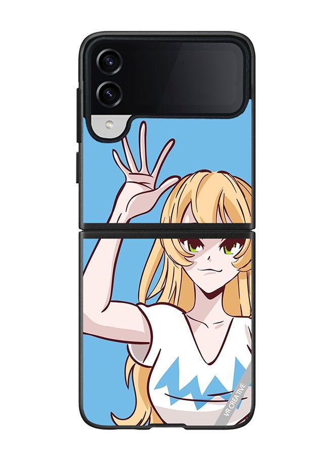 VR CREATIVE Protective Case Cover For Samsung Galaxy Z Flip4 Anime Girl Waving Hand Design Multicolour - Image 1