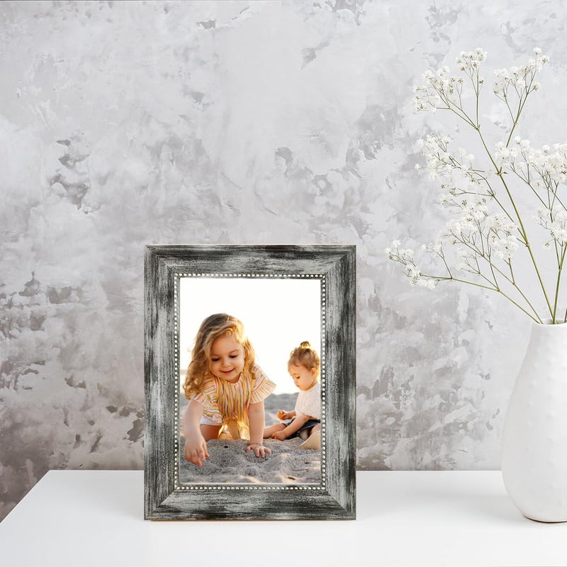 TKYGU 4x6 Picture Frames Set of 4 Vintage Photo Frame, Rustic Retro Photo Frame with Real Glass,Decorative Art Wall Mount and Tabletop Display Family Friends Wedding Gift - Image 5
