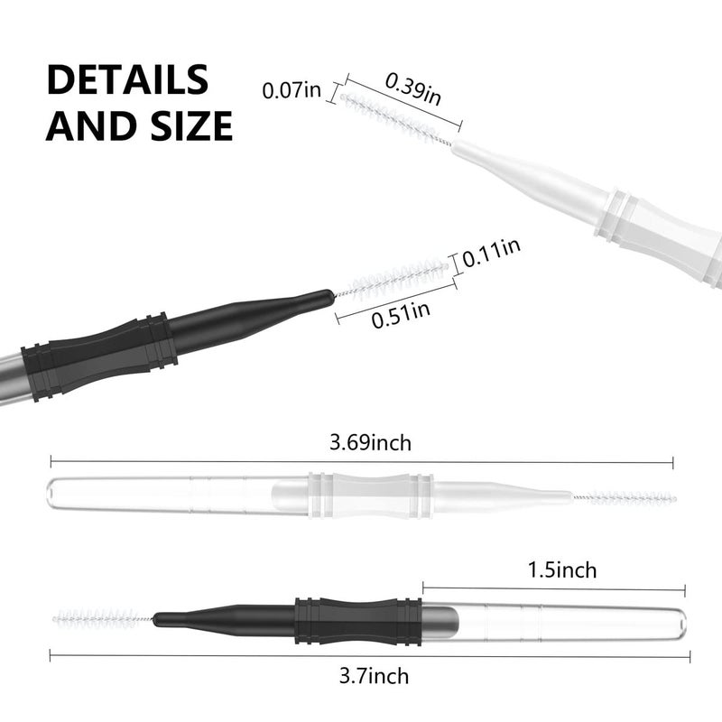 CANIPHA 100Pcs Micro Eyebrow Brush With Cap,Eyebrow Spoolie Brush Micro Eyebrow Lamination Brush 2Size Multifunctional Micro Spooly Lash Mascara Brush Comb for Eyelash Lift Extensions Brow Clean(White,Black) - Image 3