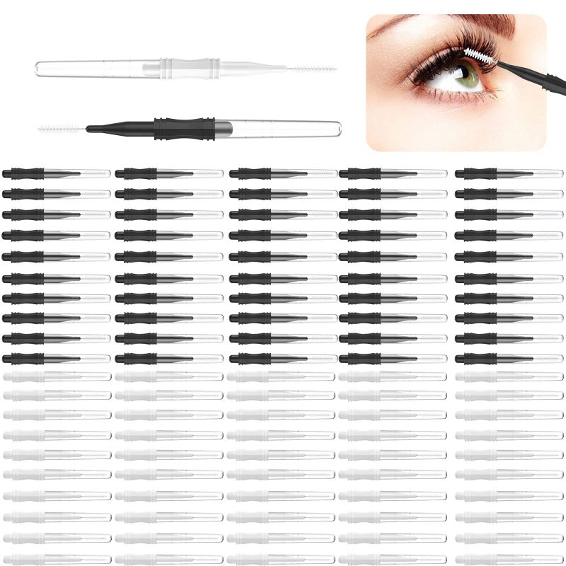 CANIPHA 100Pcs Micro Eyebrow Brush With Cap,Eyebrow Spoolie Brush Micro Eyebrow Lamination Brush 2Size Multifunctional Micro Spooly Lash Mascara Brush Comb for Eyelash Lift Extensions Brow Clean(White,Black) - Image 1