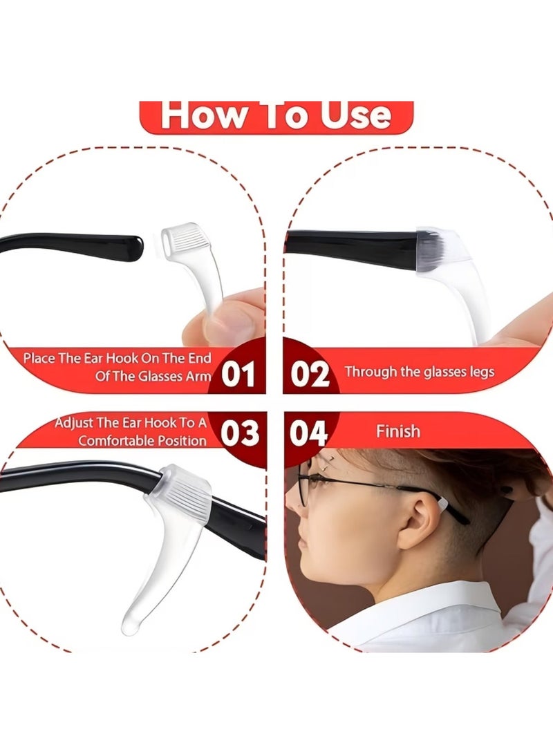 QUALITY 10 Pcs (5 Pairs) Soft Silicone Eyeglass Retainers | Anti-Slip Ear Hooks for Sports, Kids & Work | Secure Temple Tip Grips Clear - Image 4