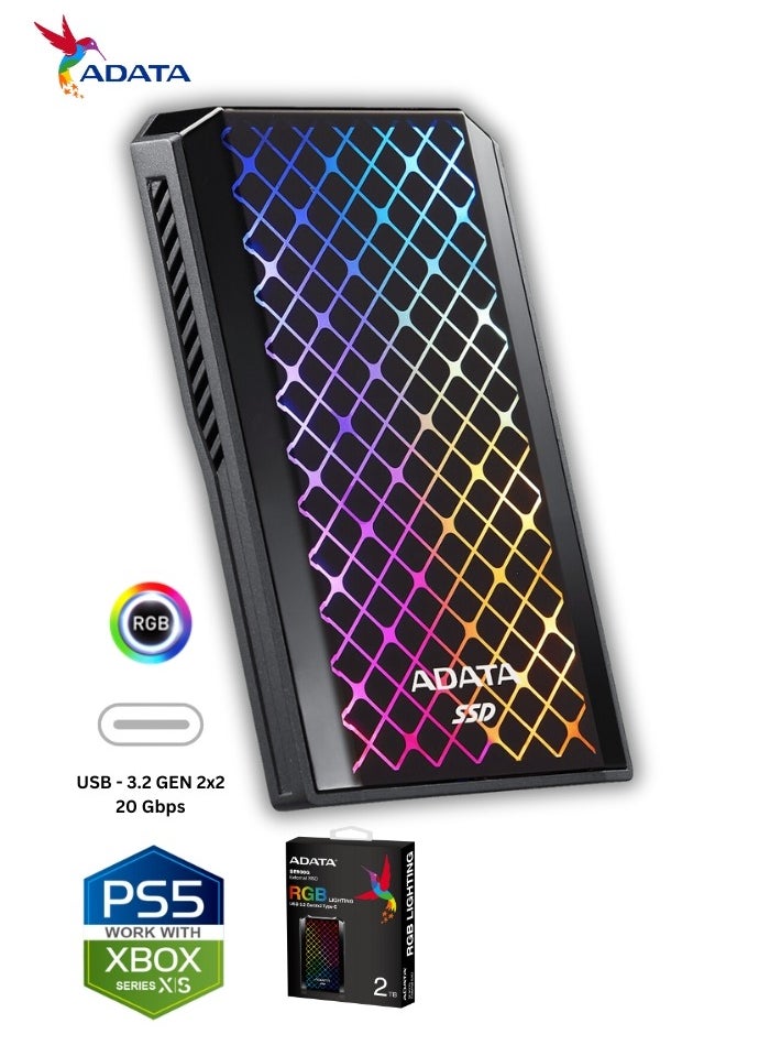 ADATA SE900G RGB 2TB External SSD | Compatible with PS5 XBOX Portable Solid State Drive for Superfast Gaming USB 3.2 Gen2x2 Type-C  - Image 1