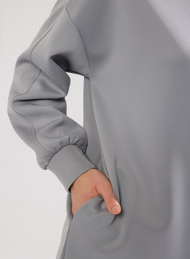 trendyol Grey Wide Fit Oversize Hooded Pocket Scuba Knitted Sweatshirt - Image 3