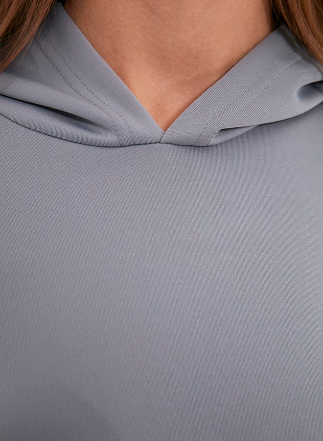 trendyol Grey Wide Fit Oversize Hooded Pocket Scuba Knitted Sweatshirt - Image 5