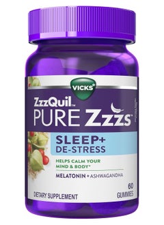 Pure Zzzs Destress Melatonin Sleep Aid Gummies Helps Calm Your Mind And Body Ashwagandha For Stress Support Sleep Aids For Adults 1 Mg - 60 Gummies