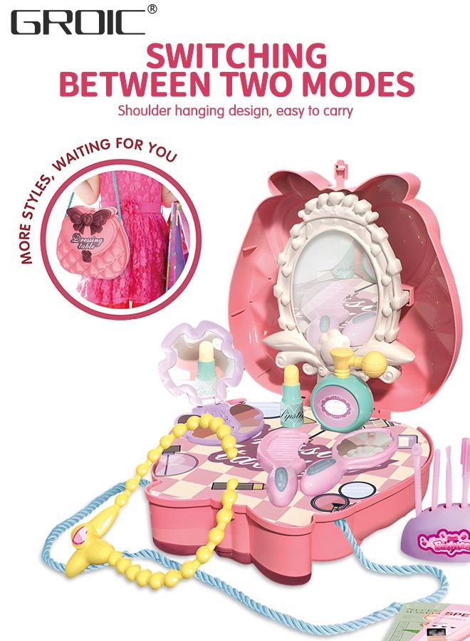 GROIC 18 PCs Kids Makeup Kit Pretend for Girls with Handbag Play Mirror, Comb, Cosmetic Brush, Lipstick and More, Crossbody Bag House Party Sets - Image 2