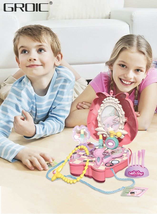 GROIC 18 PCs Kids Makeup Kit Pretend for Girls with Handbag Play Mirror, Comb, Cosmetic Brush, Lipstick and More, Crossbody Bag House Party Sets - Image 4