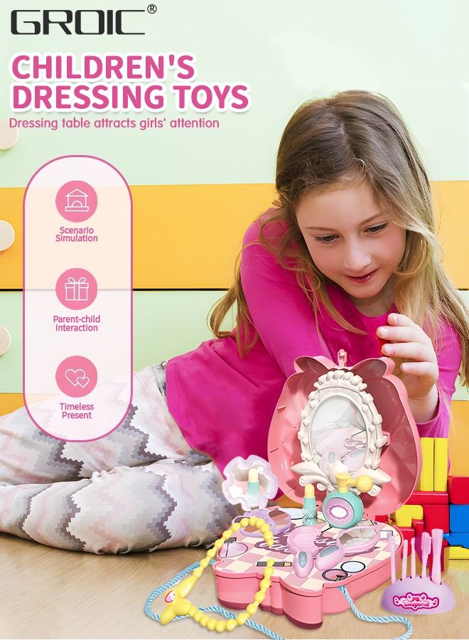 GROIC 18 PCs Kids Makeup Kit Pretend for Girls with Handbag Play Mirror, Comb, Cosmetic Brush, Lipstick and More, Crossbody Bag House Party Sets - Image 5