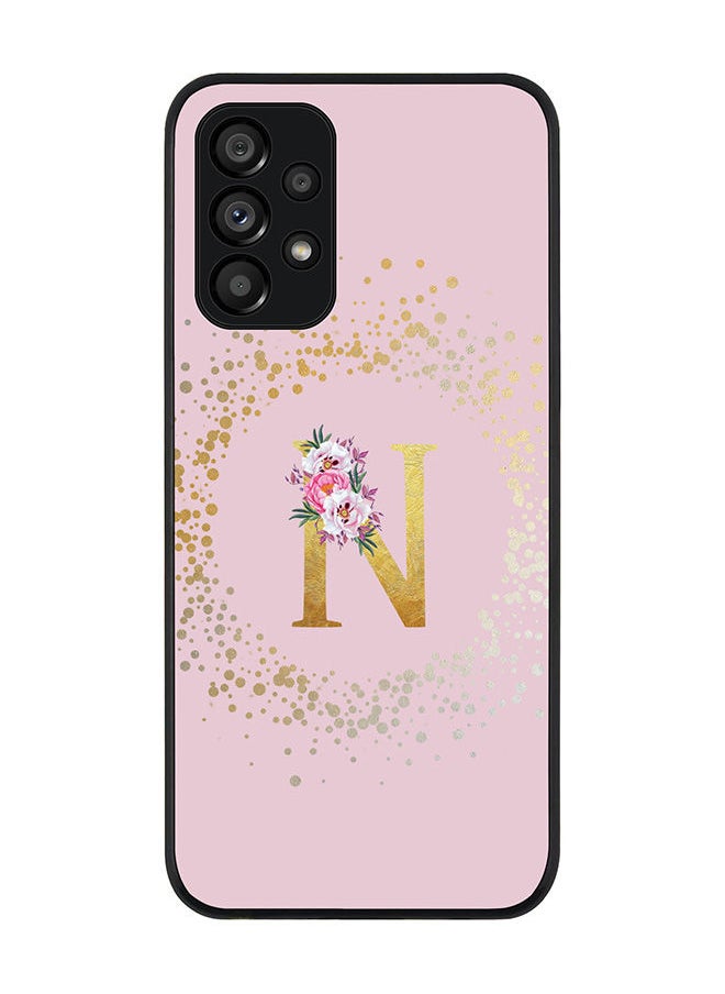Stylizedd Rugged Black edge case for Samsung Galaxy A23 (LTE/4G) Slim fit Soft Case Flexible Rubber Edges Anti Drop TPU Gel Thin Cover - Custom Monogram Initial Letter Floral Pattern Alphabet - N (Pink )  - Image 1